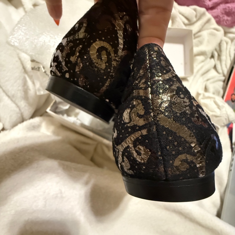 belle by sigerson Morrison Black metallic brocade size 7 Flats NWT - Picture 7 of 12